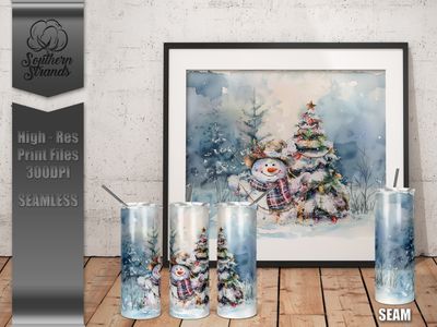 Painted Snowman with Colored Lights 20oz Tumbler | SEAMLESS |  DIGITAL DESIGN