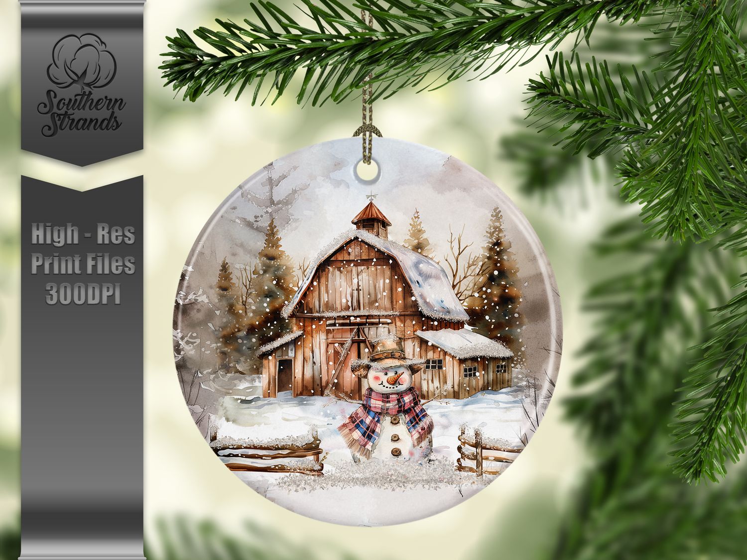 Watercolor Country Snowman Ornament | Add Your Own Personalization | DIGITAL DESIGN