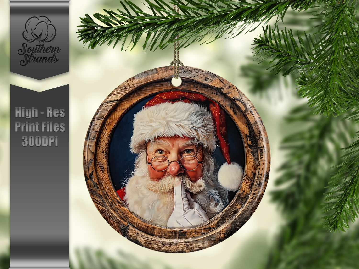 Santa Clause - Round Framed Rustic Wood | DIGITAL DESIGN