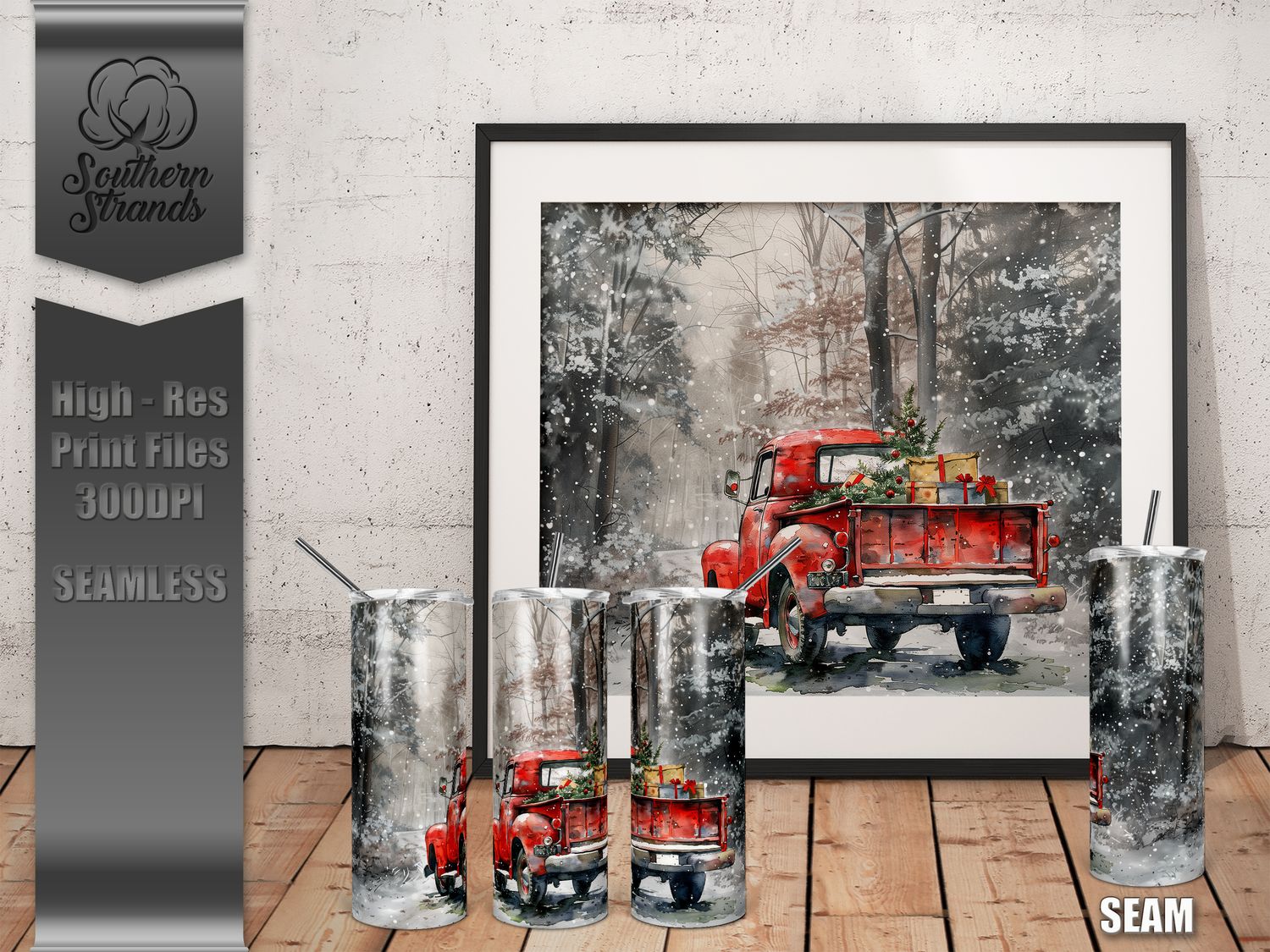 Antique Christmas Truck 20oz Tumbler | SEAMLESS |  DIGITAL DESIGN