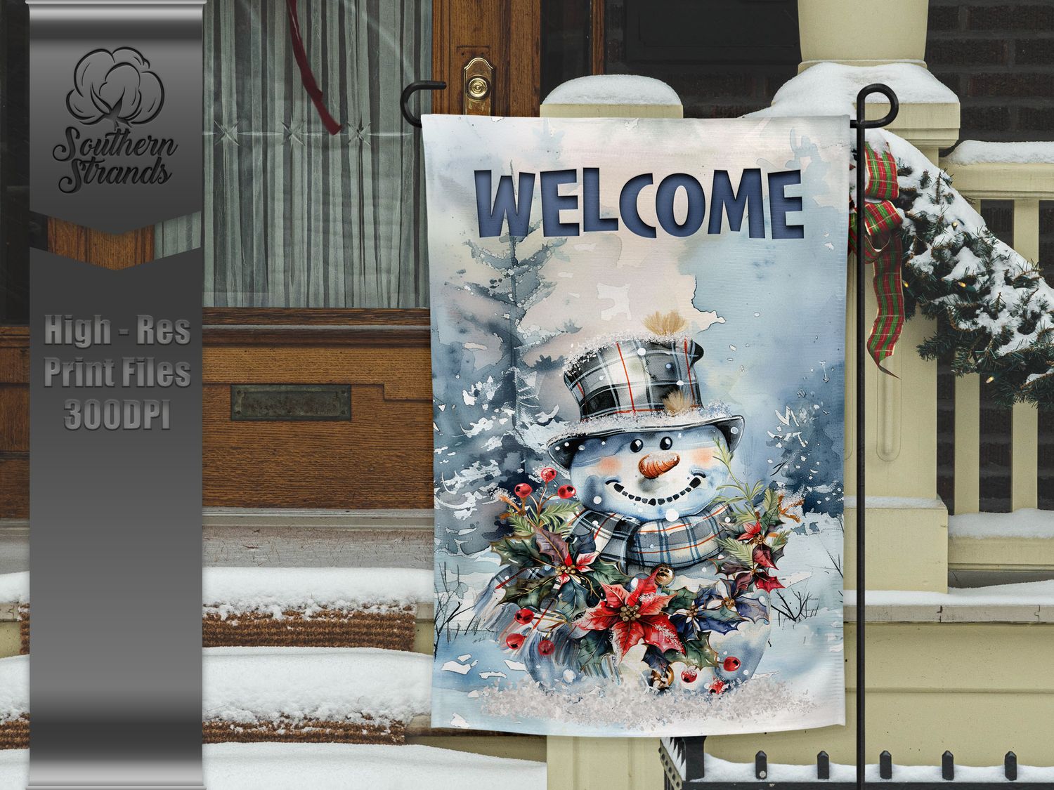 Painted Snowman with Garland - Garden Flag - 12x18 |  DIGITAL DESIGN