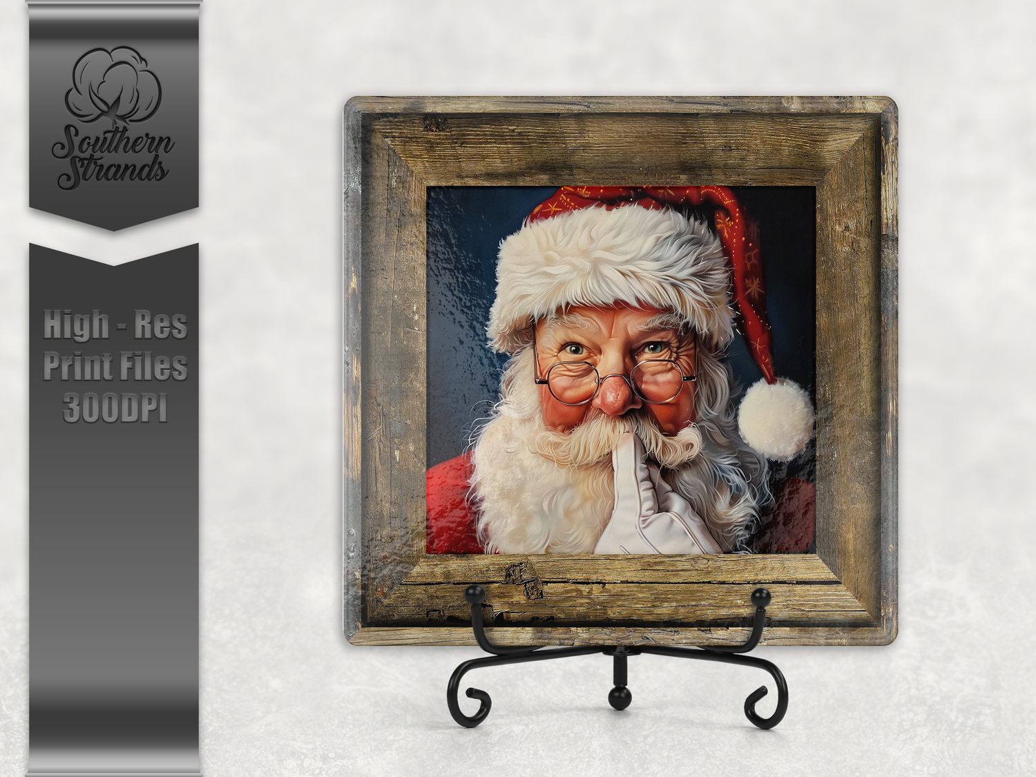 Santa Clause - Round Framed Rustic Wood - Square | Digital Download