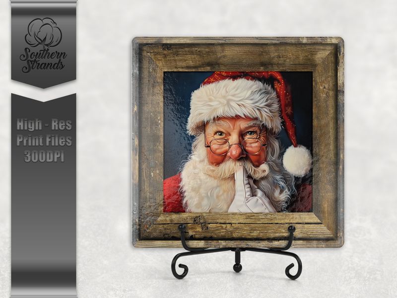 Santa Clause - Round Framed Rustic Wood - Square | Digital Download