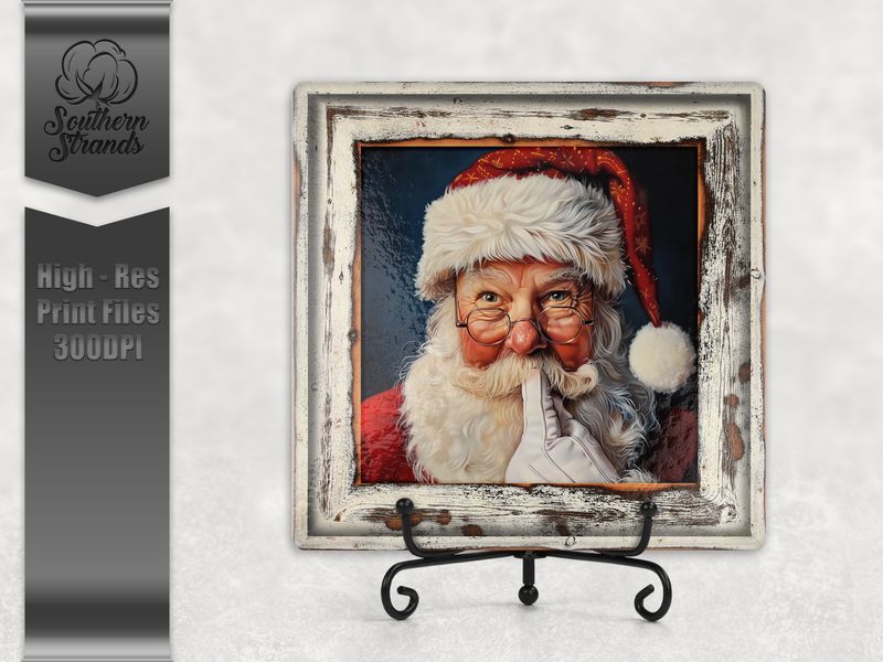 Santa Clause - Square Framed Cream Rustic Wood - Square | Digital Download