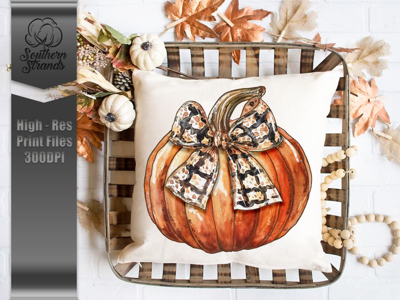 Watercolor Pumpkin and Bow 1 - 3 Piece Design |  DIGITAL DESIGN