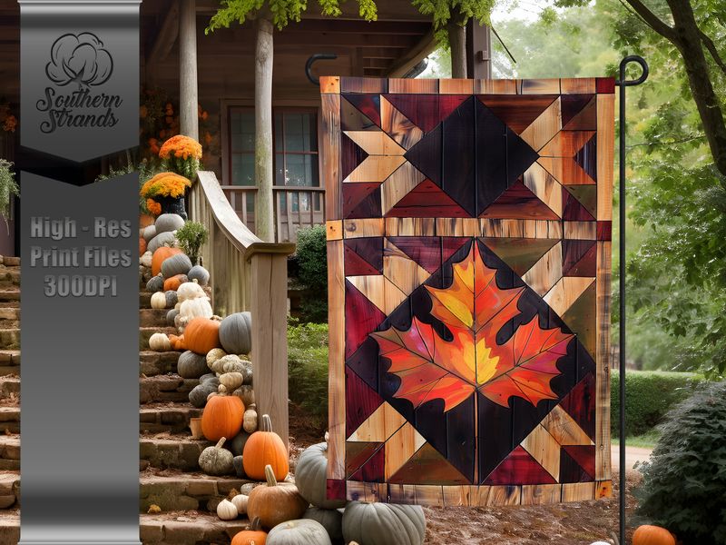 AAP EXCLUSIVE - Fall Barn Quilt Garden Flag Initials Collection | DIGITAL DESIGN