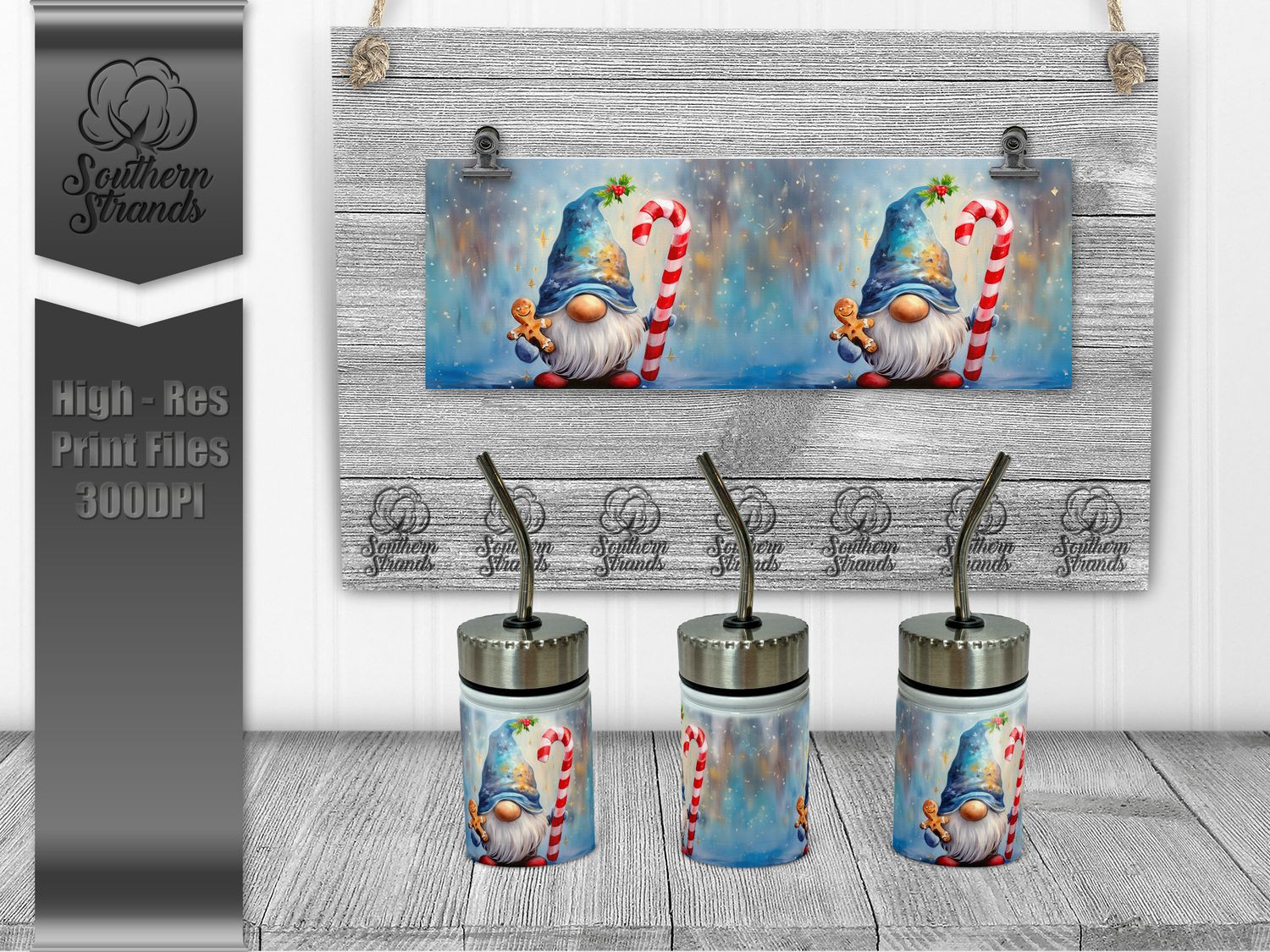 Christmas Gnome Holding a Candy Cane - 4oz TINY Tumbler | SEAMLESS |  DIGITAL DESIGN
