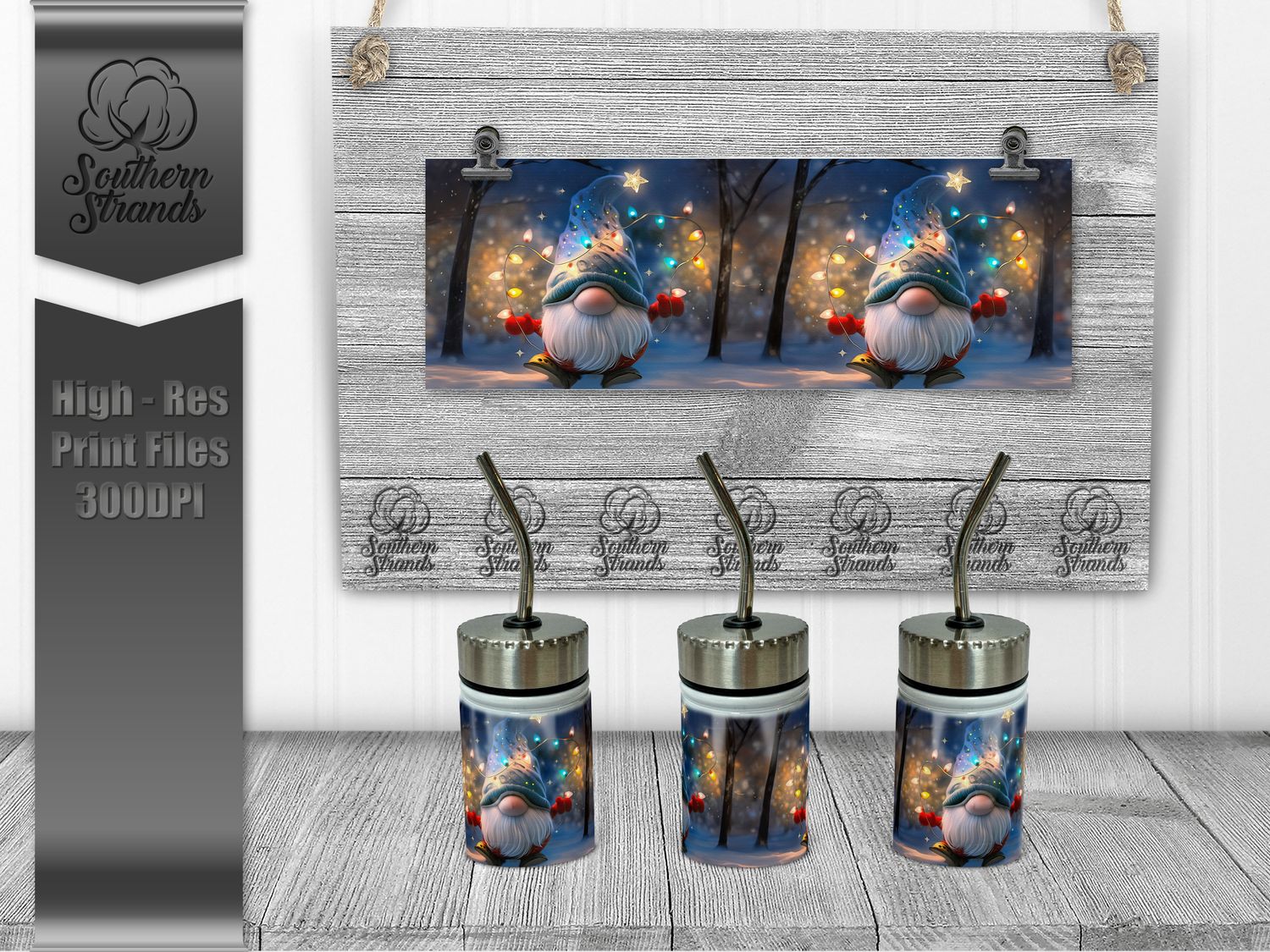 Christmas Gnome Holding a String of Lights - 4oz TINY Tumbler | SEAMLESS |  DIGITAL DESIGN