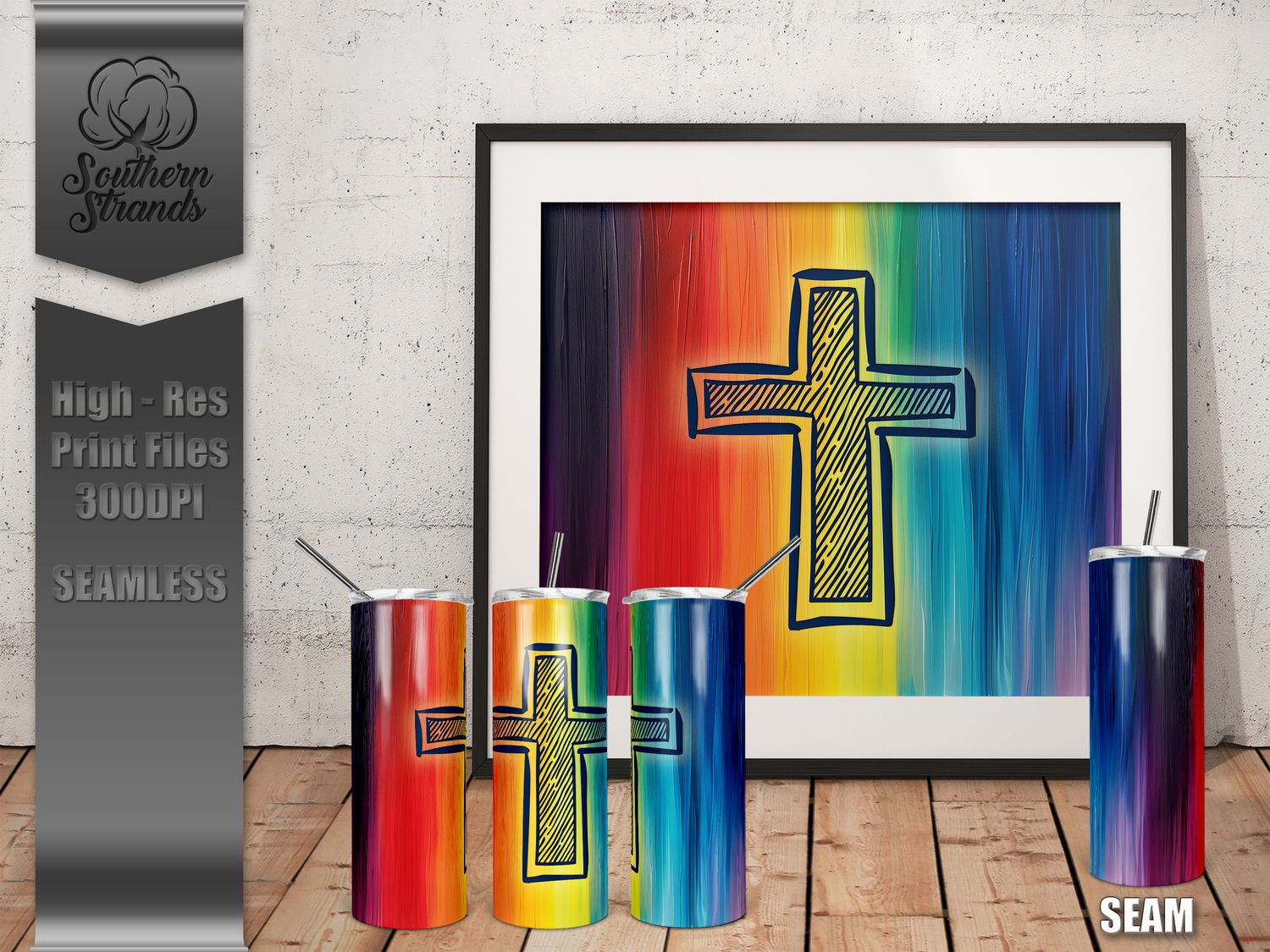 Vertical Rainbow Stripes Cross 20oz Tumbler | SEAMLESS |  DIGITAL DESIGN