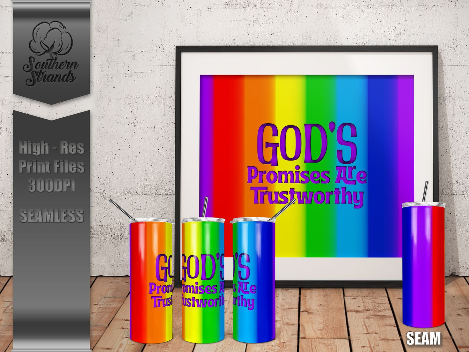 Faded Rainbow Stripes Gods Promises 20oz Tumbler | SEAMLESS |  DIGITAL DESIGN