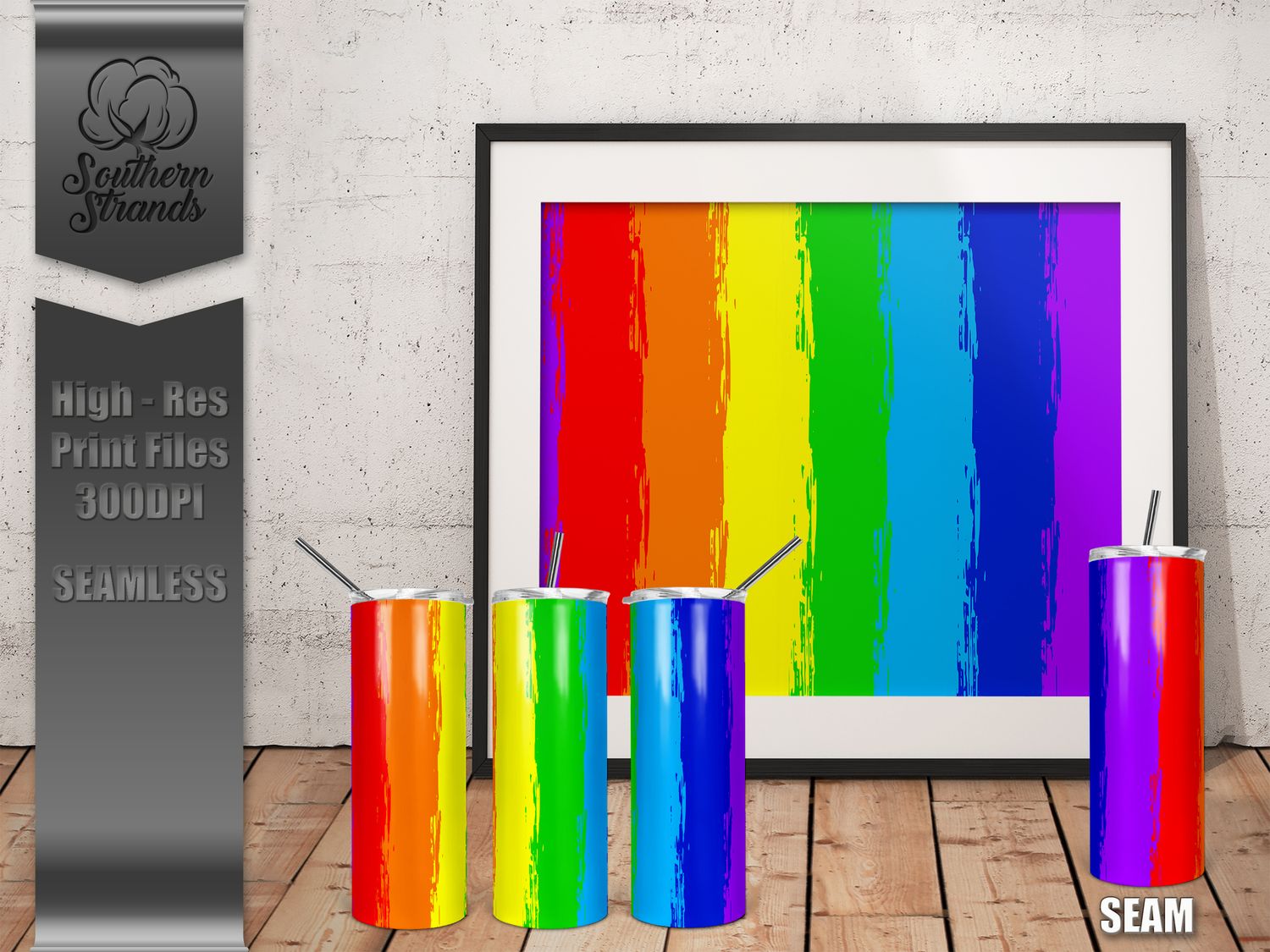 Grunge Rainbow Stripes 20oz Tumbler | SEAMLESS |  DIGITAL DESIGN