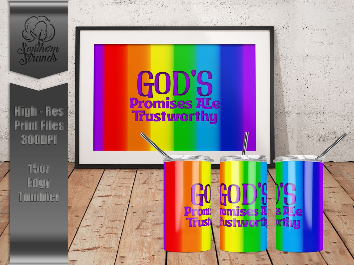 Faded Rainbow Stripes Gods Promises 15oz Tumbler | SEAMLESS |  DIGITAL DESIGN