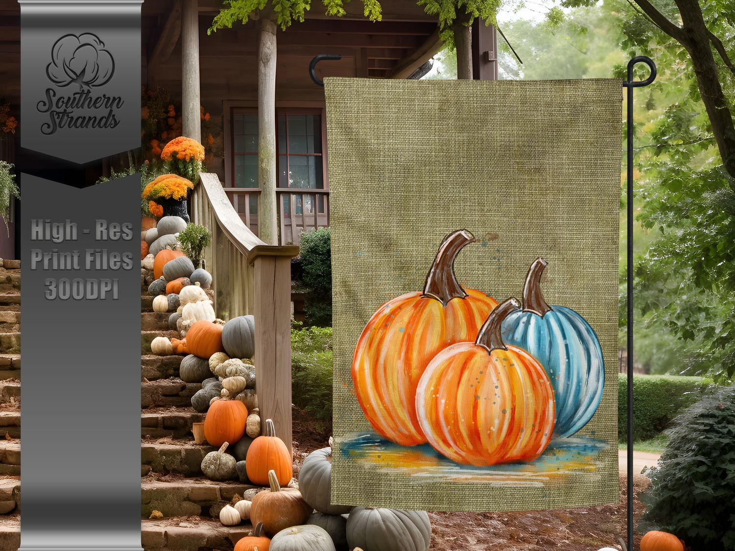 Triple Painted Pumpkins - Garden Flag - 12x18 |  DIGITAL DESIGN