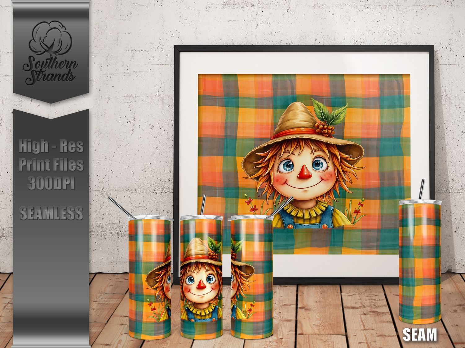 Cutesie Painted Scarecrow 20oz Tumbler - Boy | SEAMLESS |  DIGITAL DESIGN