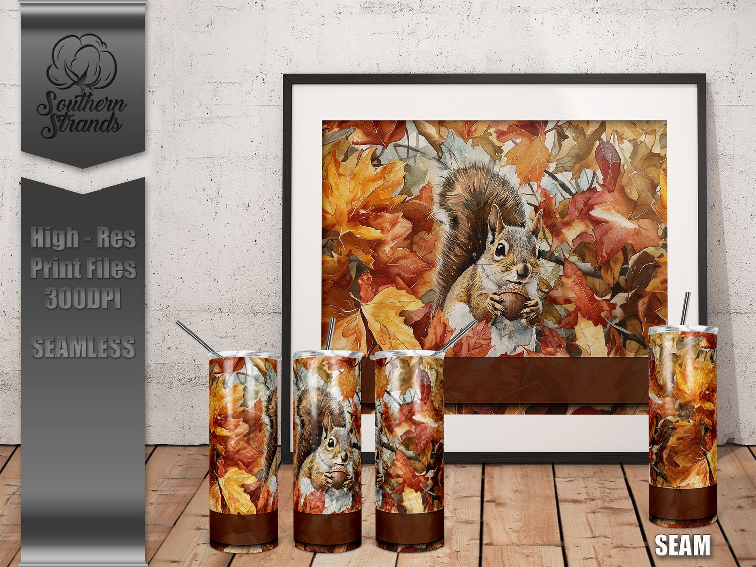 Fall Watercolor Squirrel 20oz Tumbler | SEAMLESS |  DIGITAL DESIGN