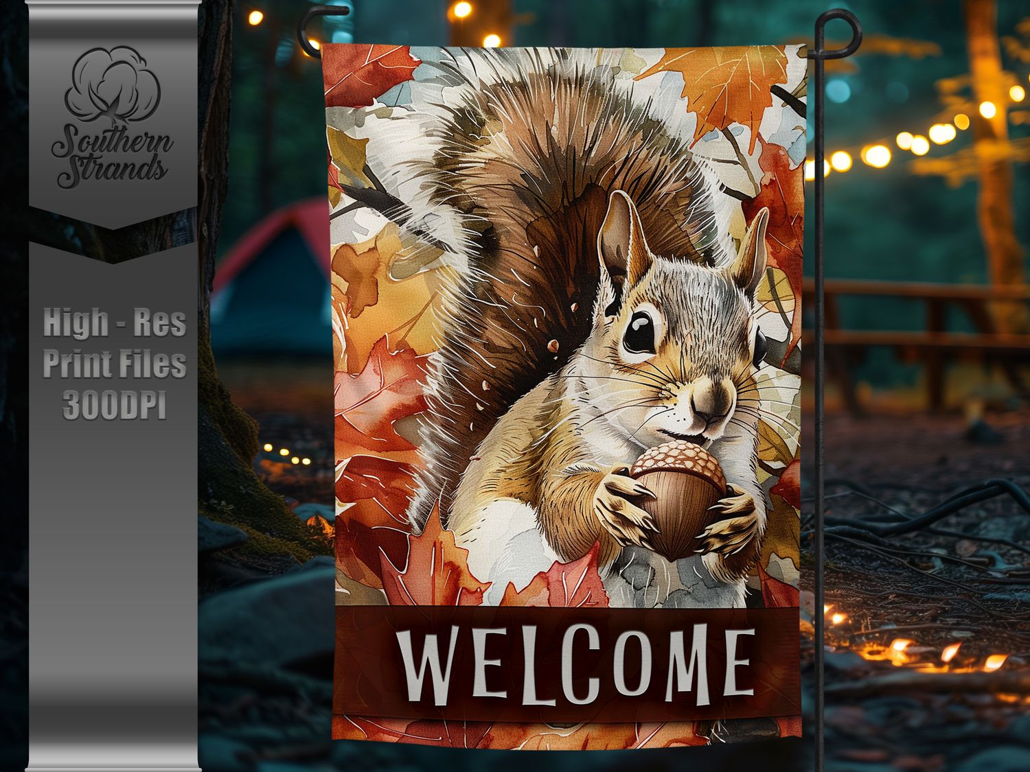 Fall Watercolor Squirrel - Welcome - Garden Flag - 12x18 |  DIGITAL DESIGN