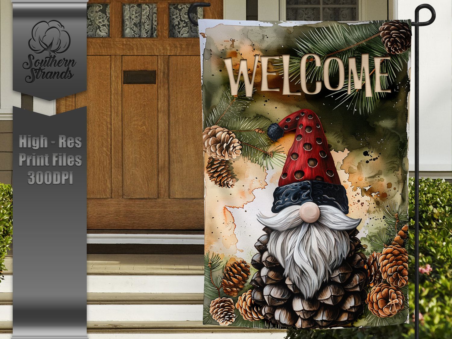 Pinecone Gnome - Garden Flag - 12x18 |  DIGITAL DESIGN