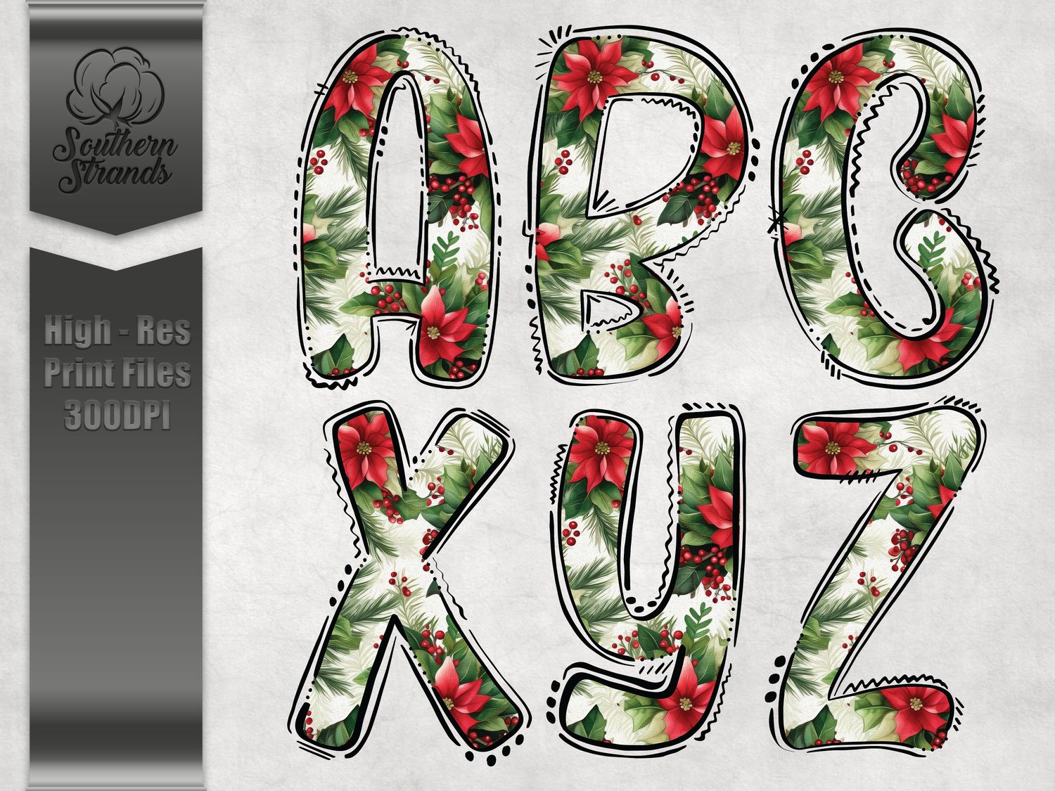 Christmas Vintage Doodle Alpha 4 | Digital Design