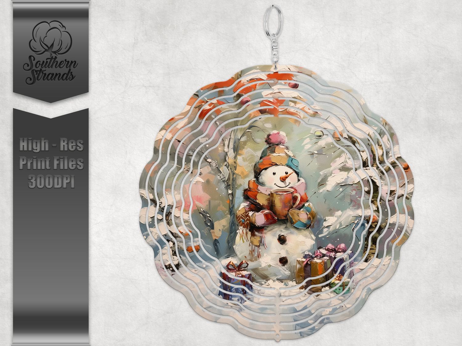 Painted Christmas Snowman with Gifts - Scalloped Wind Spinner |  DIGITAL DESIGN