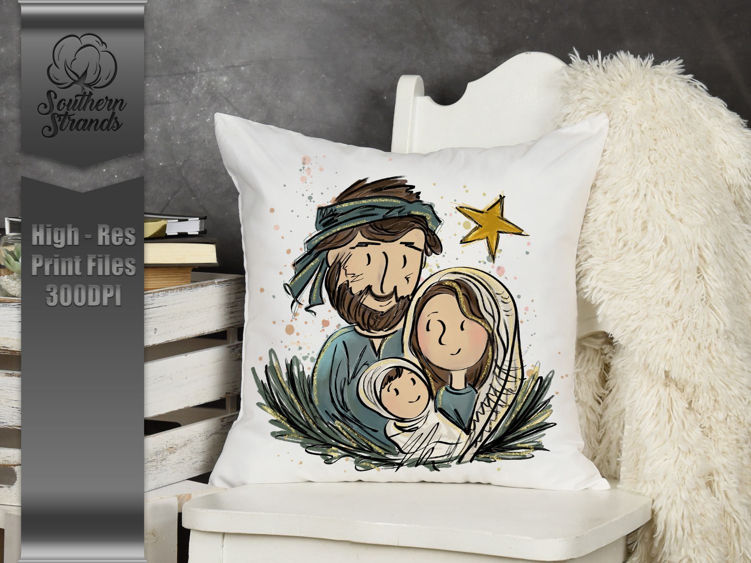 The Christmas Story Scribbles - Mary, Joseph and Jesus - With Watercolor | DIGITAL DESIGN