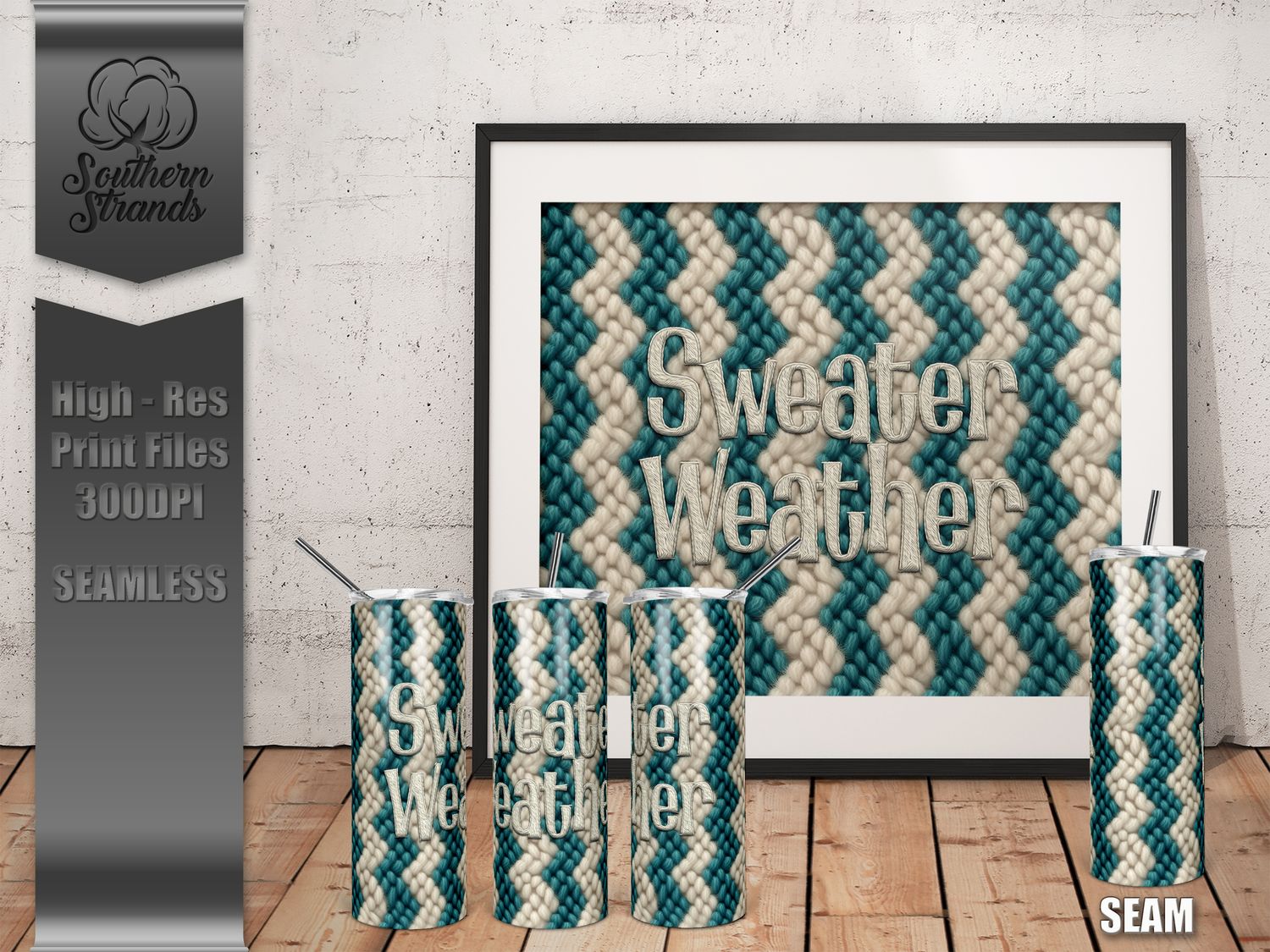 Fuzzy Sweater Tumbler Turquoise- Sweater Weather - 20oz Tumbler | DIGITAL DESIGN