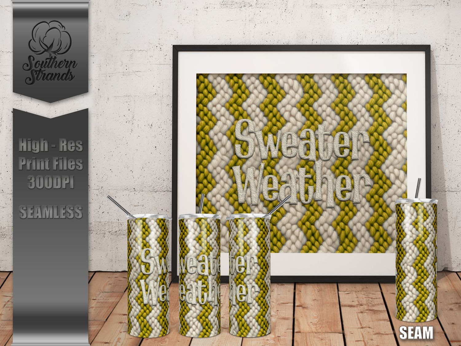 Fuzzy Sweater Tumbler Yellow- Sweater Weather - 20oz Tumbler | DIGITAL DESIGN