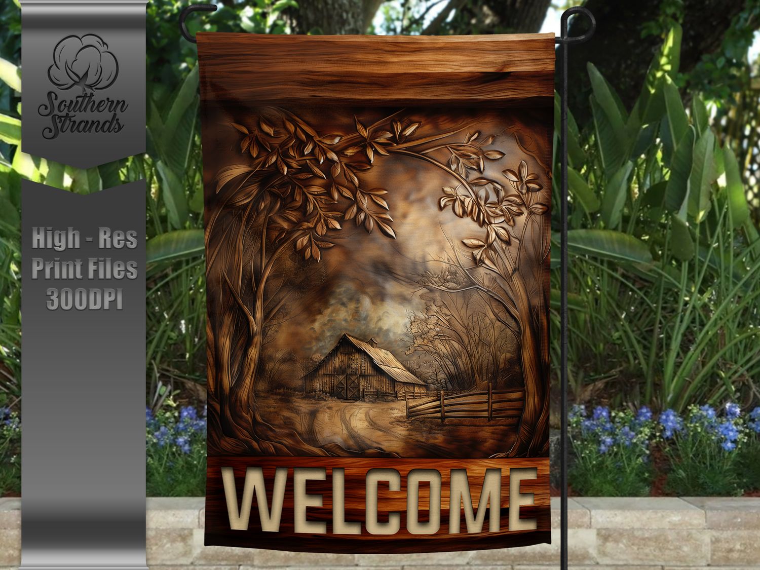 Leather Tooled Barn - WELCOME - Garden Flag - 12x18 |  DIGITAL DESIGN