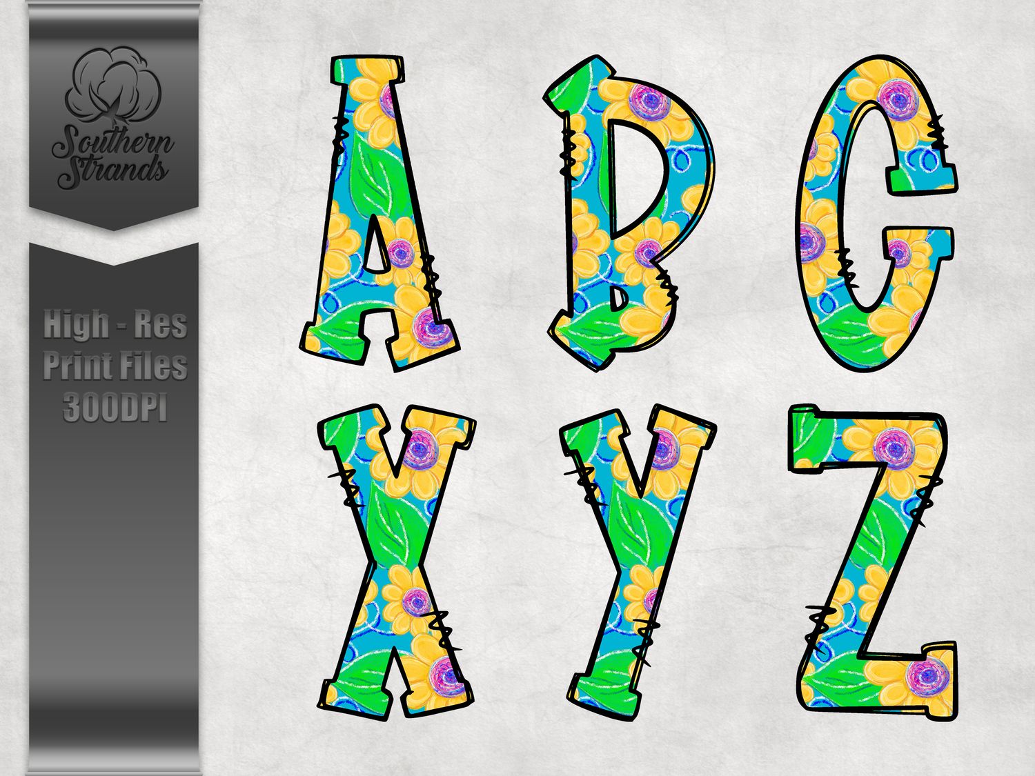 Painted Patterns Alphas - Bright Flower Pattern |  DIGITAL DESIGN