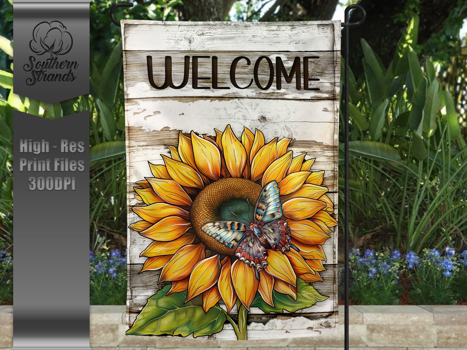 Sun-Kissed &amp; Soaring: Sunflower + Butterfly - Garden Flag - Welcome - 12x18 |  DIGITAL DESIGN