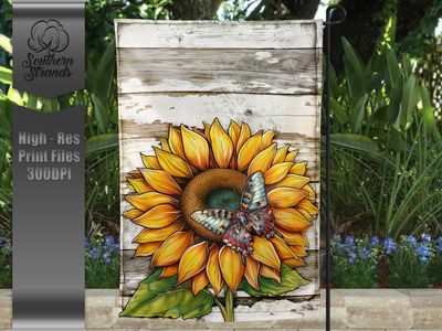 Sun-Kissed &amp; Soaring: Sunflower + Butterfly - Garden Flag - 12x18 |  DIGITAL DESIGN