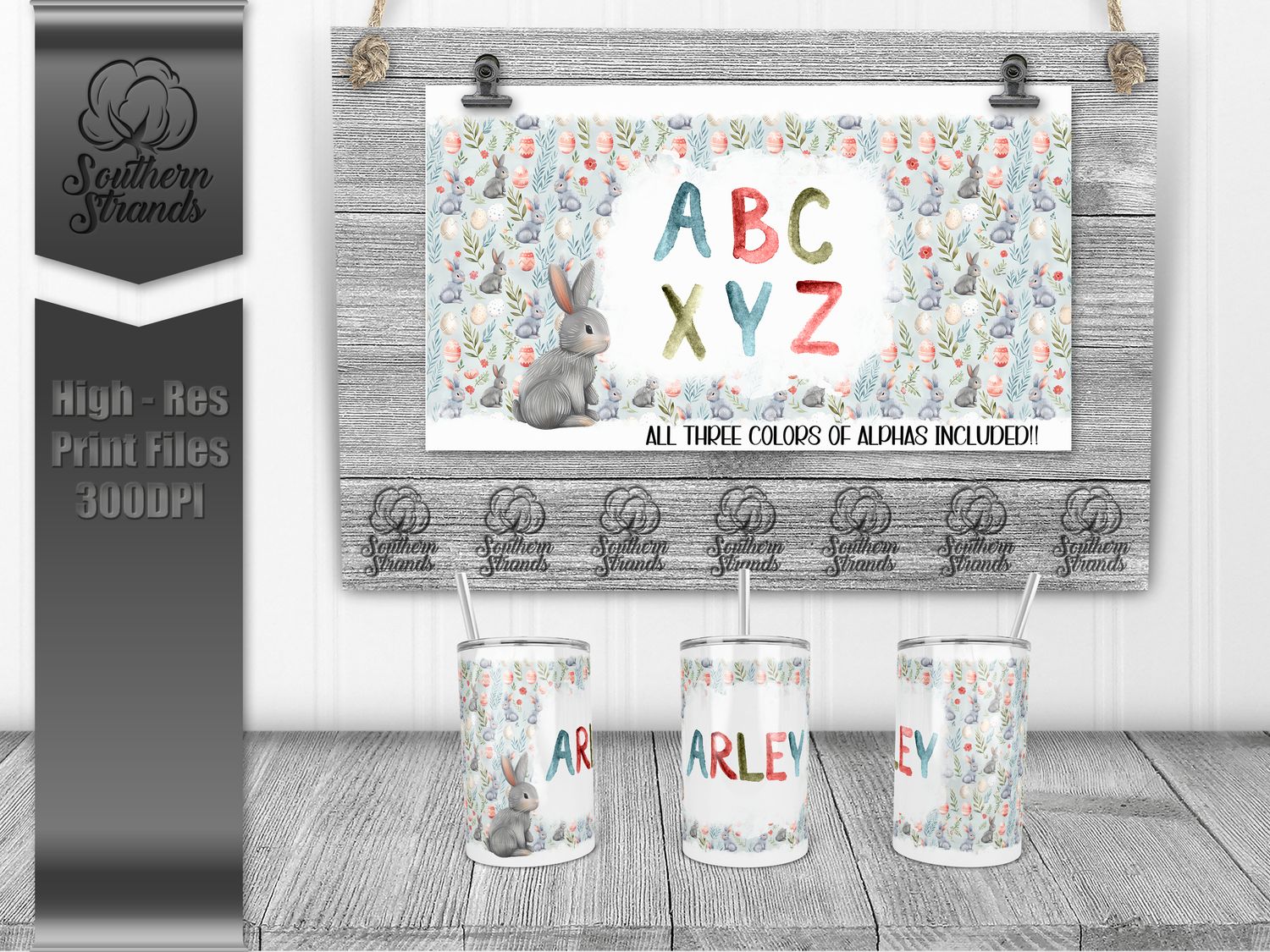 Springtime Bunny Hop + Alphas - 12oz Kids Sippy | SEAMLESS |  DIGITAL DESIGN