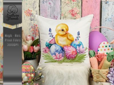 Chickadee &amp; Blooms – Easter Baby Chick with Spring Flowers | DIGITAL DESIGN