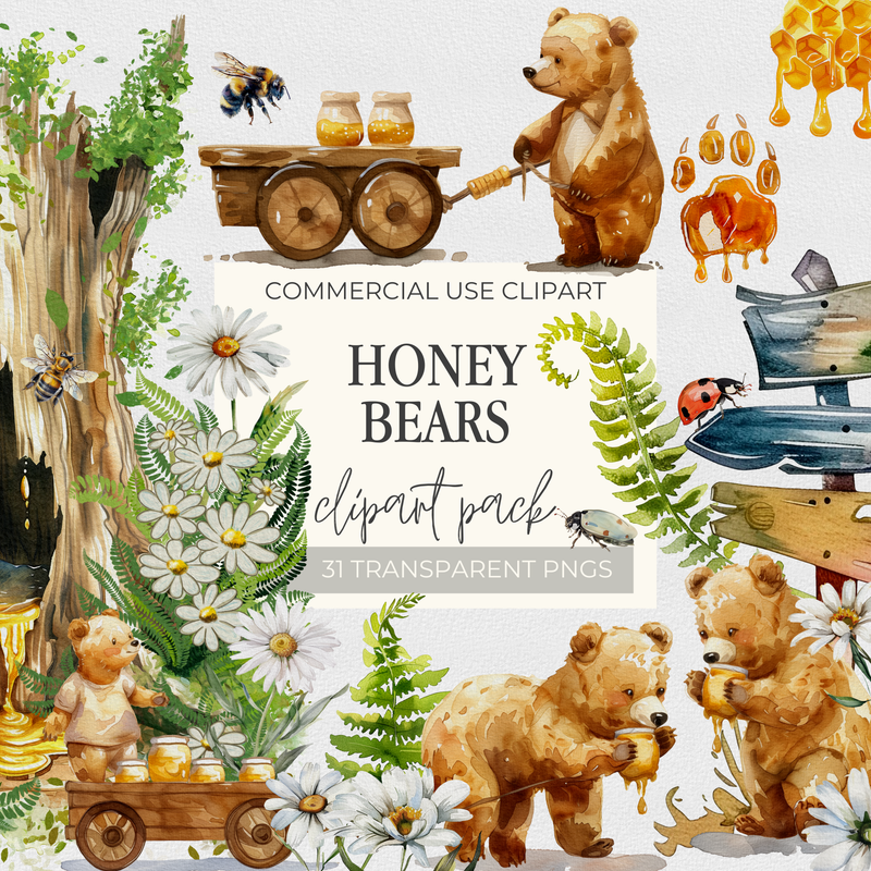 Honey Bears Clipart Pack |  DIGITAL DESIGN