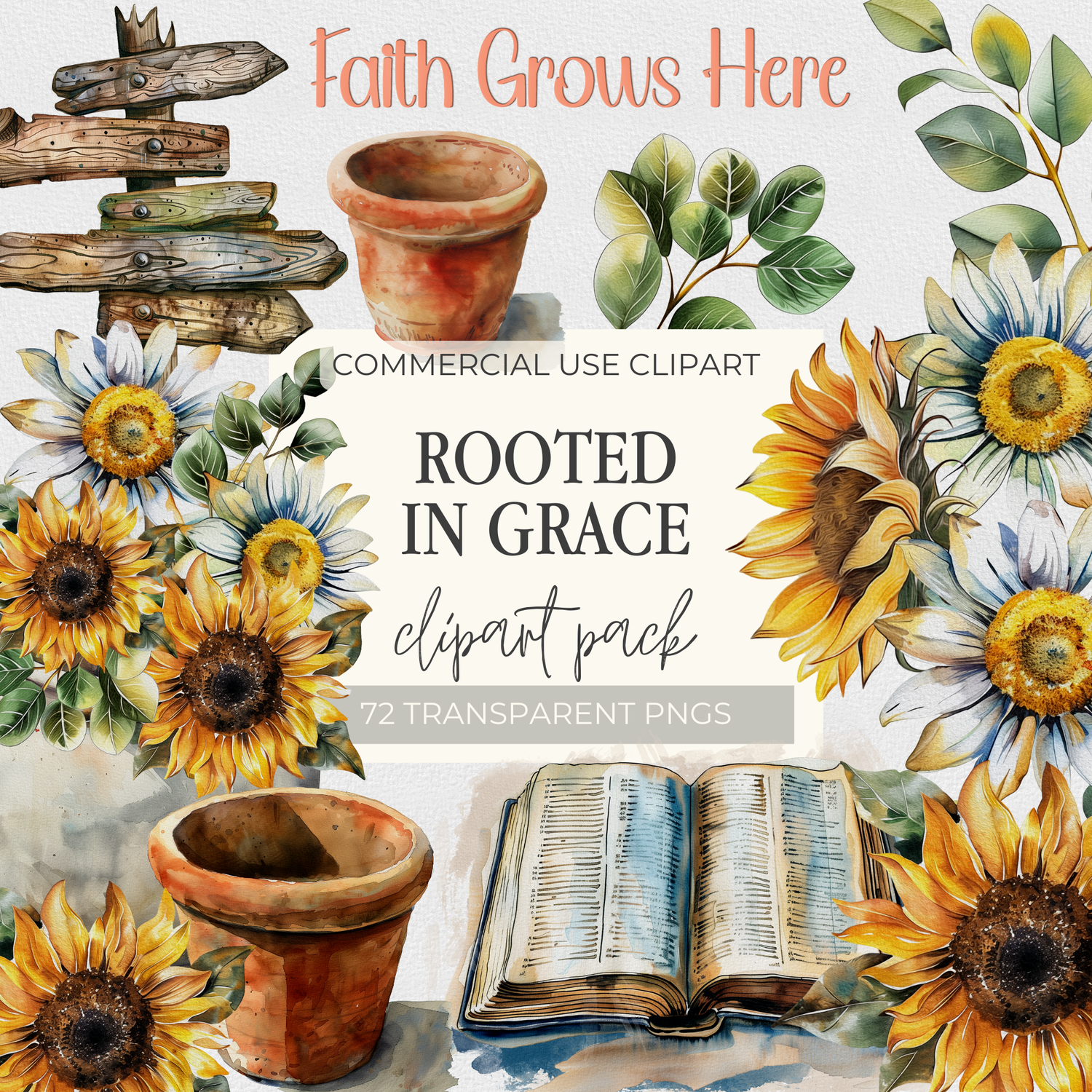 Rooted in Grace Clipart Pack |  DIGITAL DESIGN