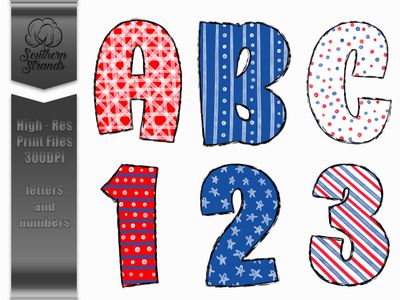 Red, White and Blue Doodle Alpha Collection | 6 Complete Sets |  DIGITAL DESIGN