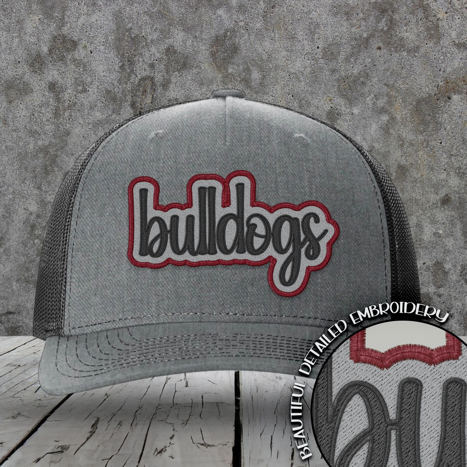 Mascot Embroidered Names | Bulldogs | Maroon, Grey, Black | DIGITAL DESIGN