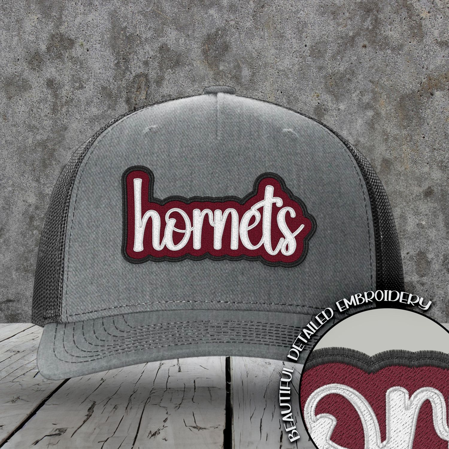 Mascot Embroidered Names | Hornets | Maroon - White - Black | DIGITAL DESIGN