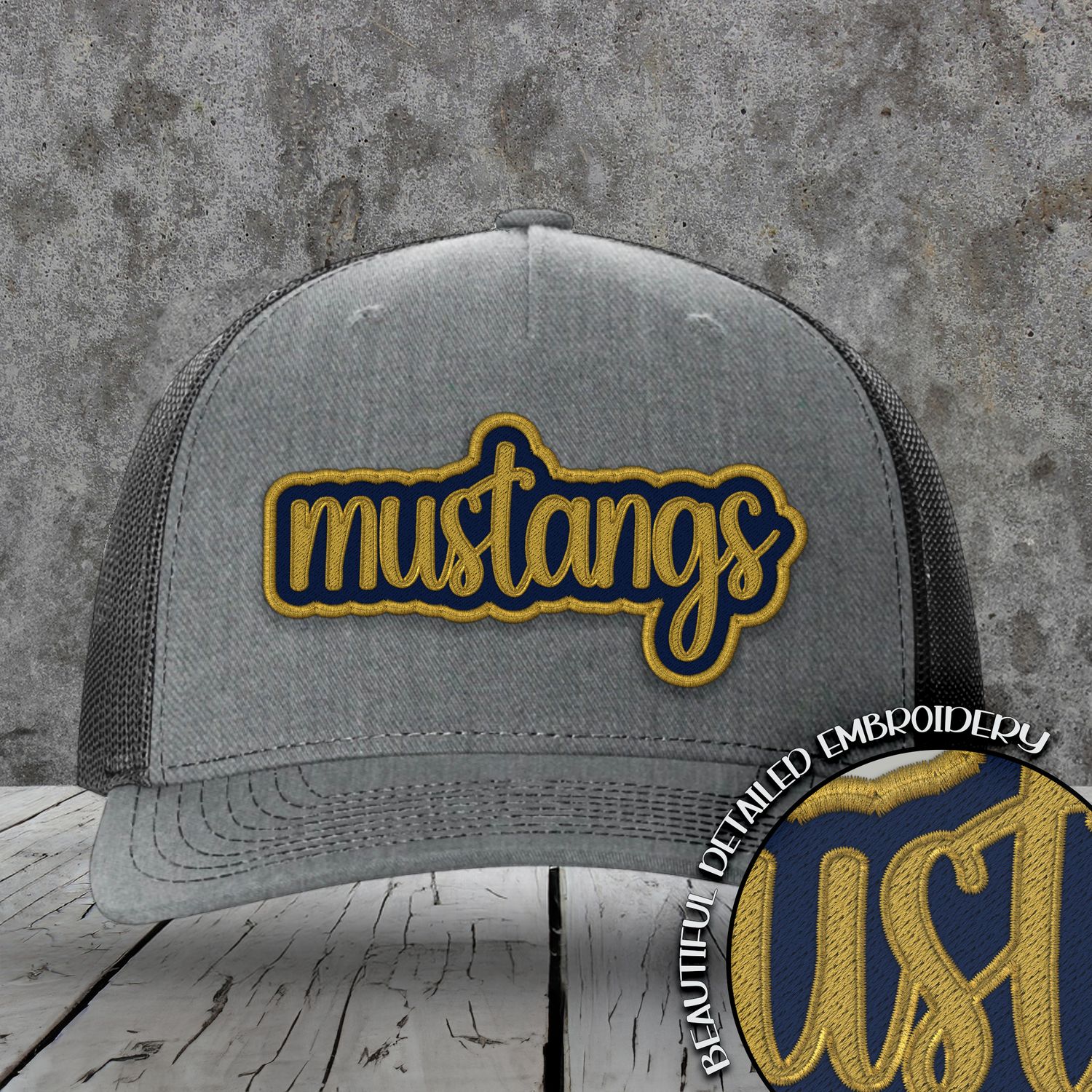 Mascot Embroidered Names | Mustangs | Navy - Gold | DIGITAL DESIGN