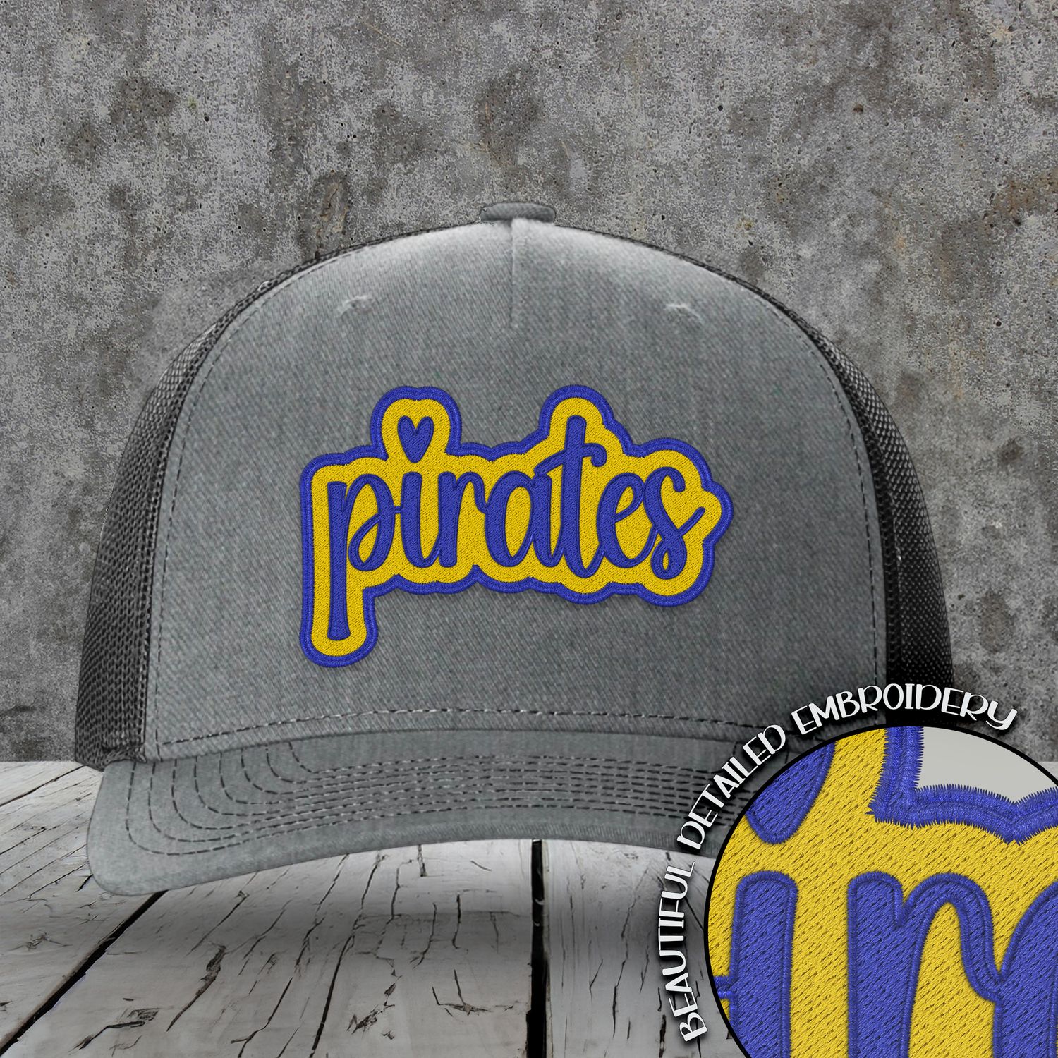 Mascot Embroidered Names | Pirates | Royal - Yellow Gold | DIGITAL DESIGN