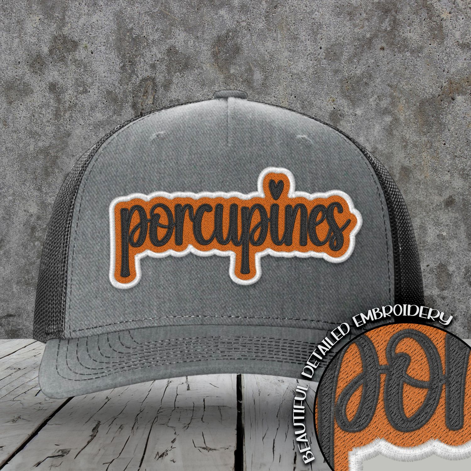 Mascot Embroidered Names | Porcupines | Orange - Black - White | DIGITAL DESIGN