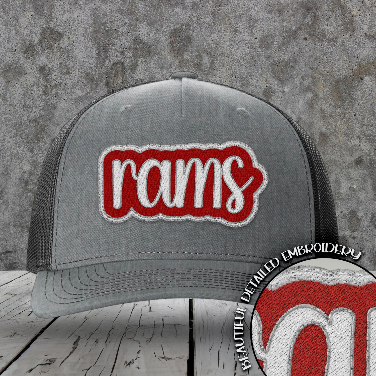 Mascot Embroidered Names | Rams | Crimson - Silver - White | DIGITAL DESIGN