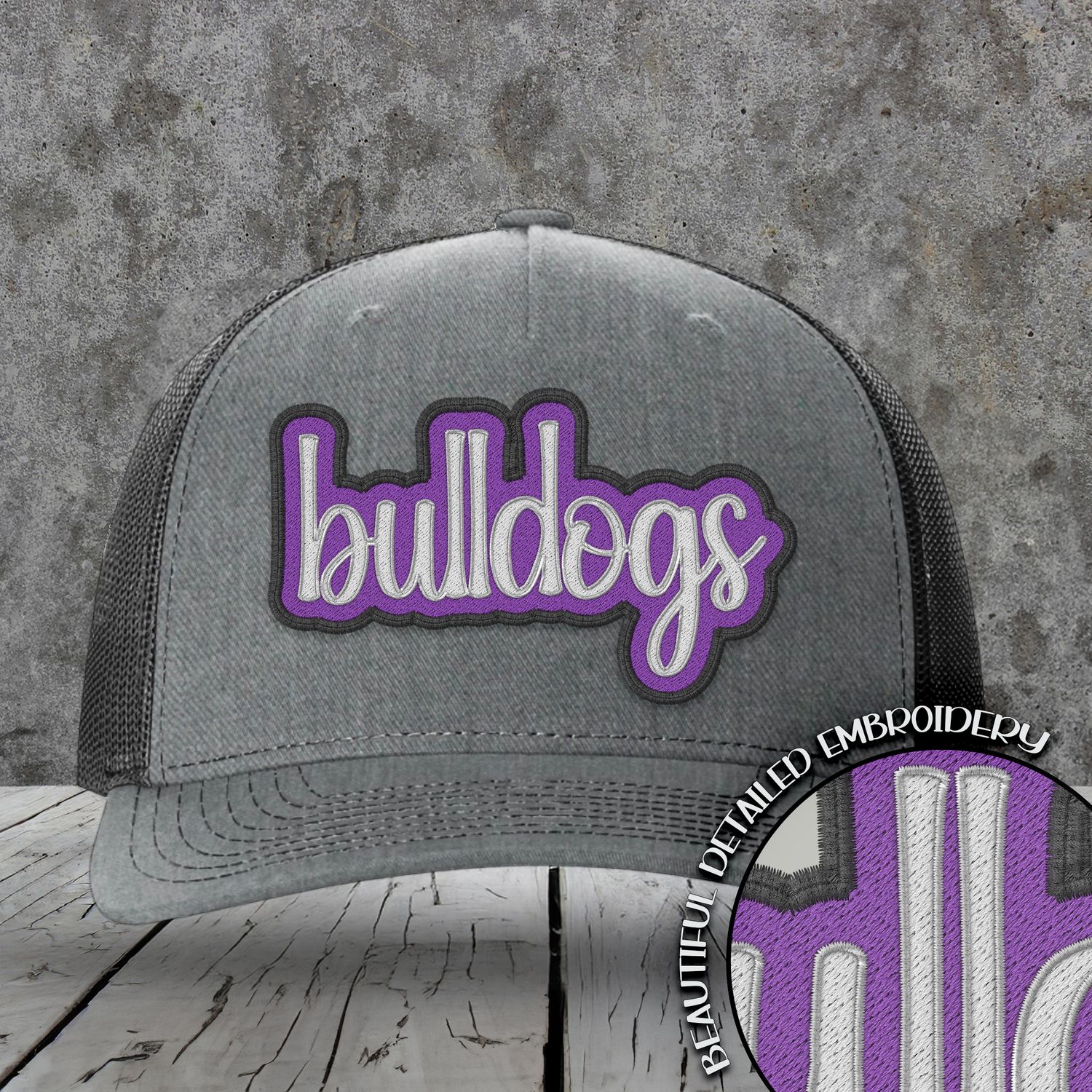 Mascot Embroidered Names | Bulldogs | Purple - White - Black | DIGITAL DESIGN