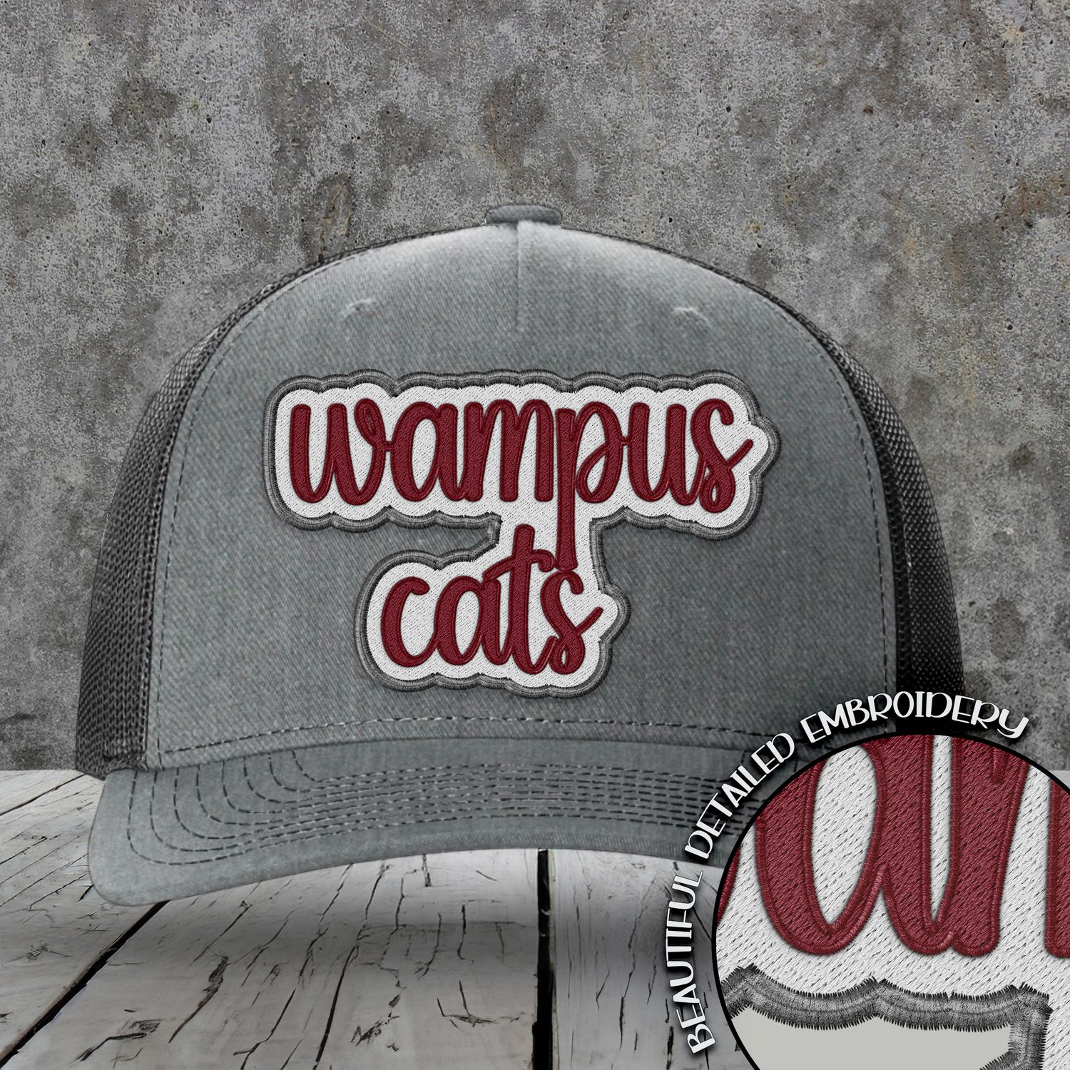 Mascot Embroidered Names | Wampus Cats | Maroon - White - Grey | DIGITAL DESIGN