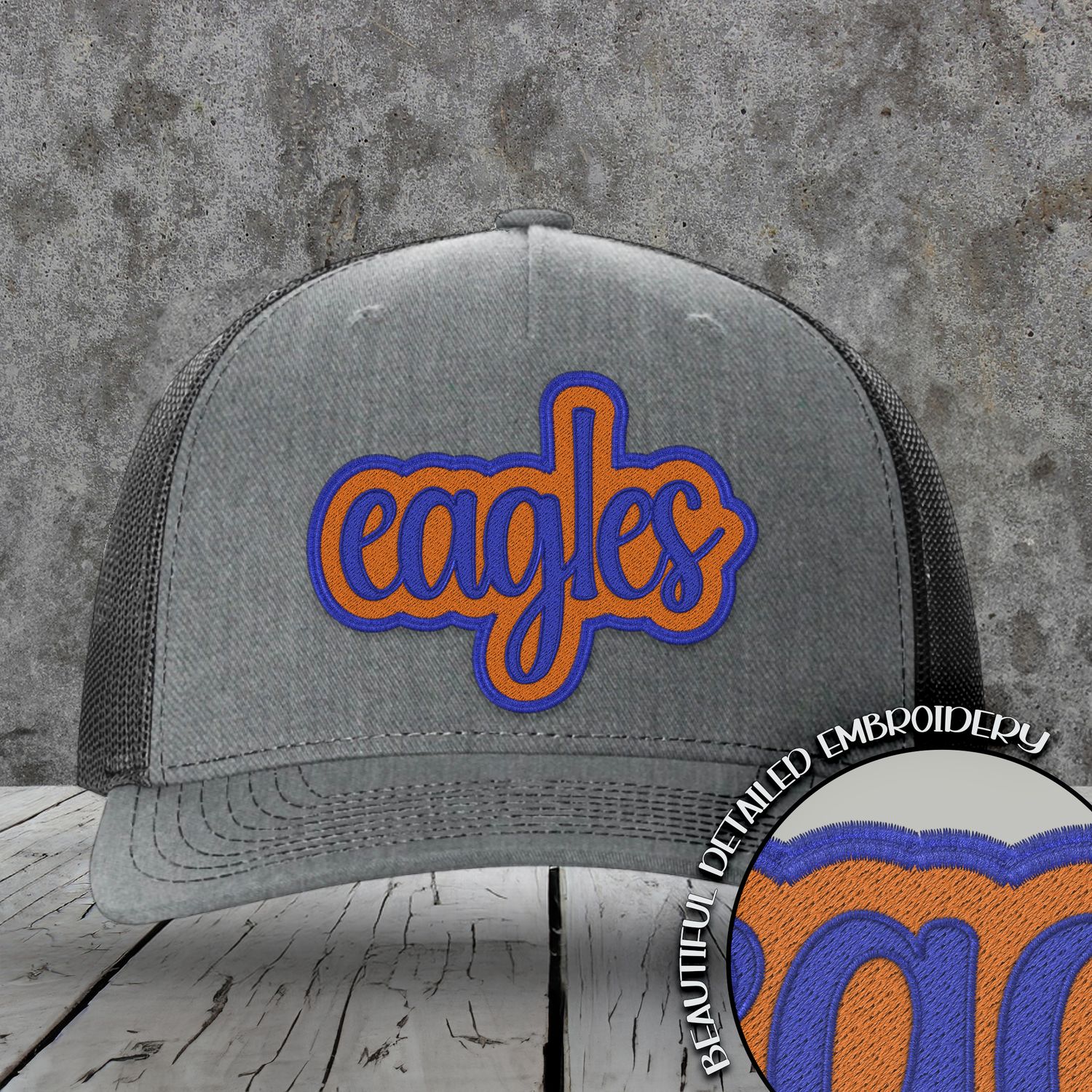 Mascot Embroidered Names | Eagles | Orange - Royal | DIGITAL DESIGN