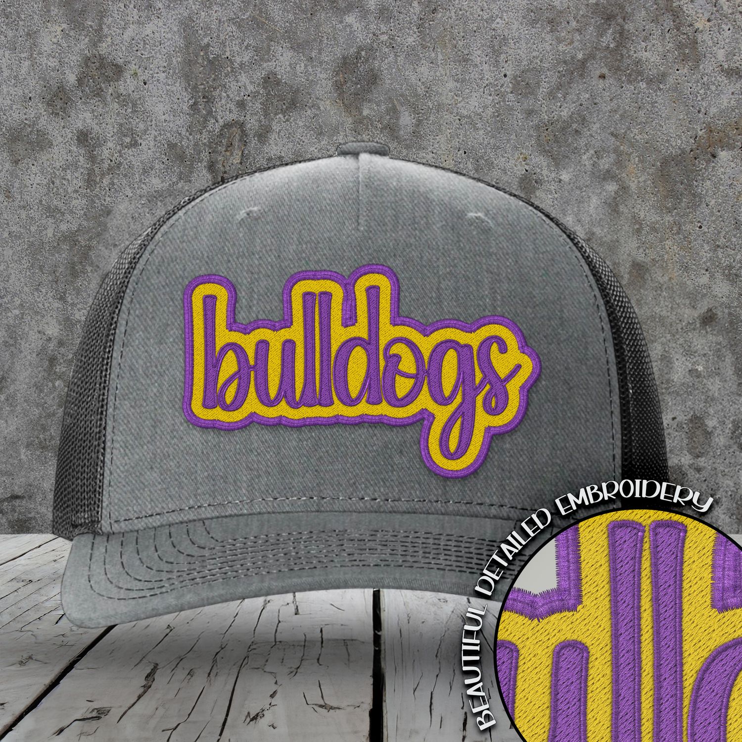 Mascot Embroidered Names | Bulldogs | Purple - Yellow Gold | DIGITAL DESIGN