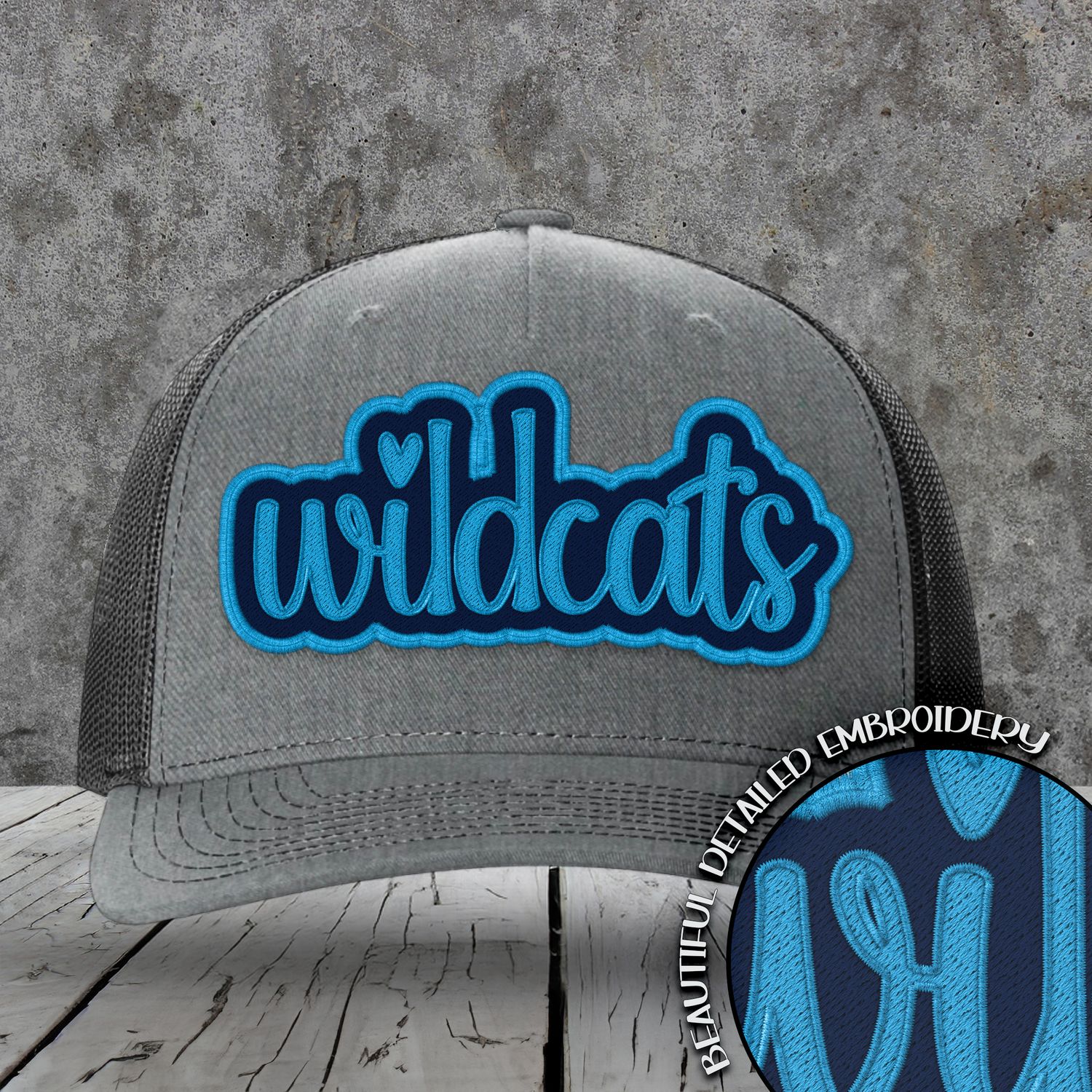 Mascot Embroidered Names | WildCats | Carolina Blue - Navy | DIGITAL DESIGN