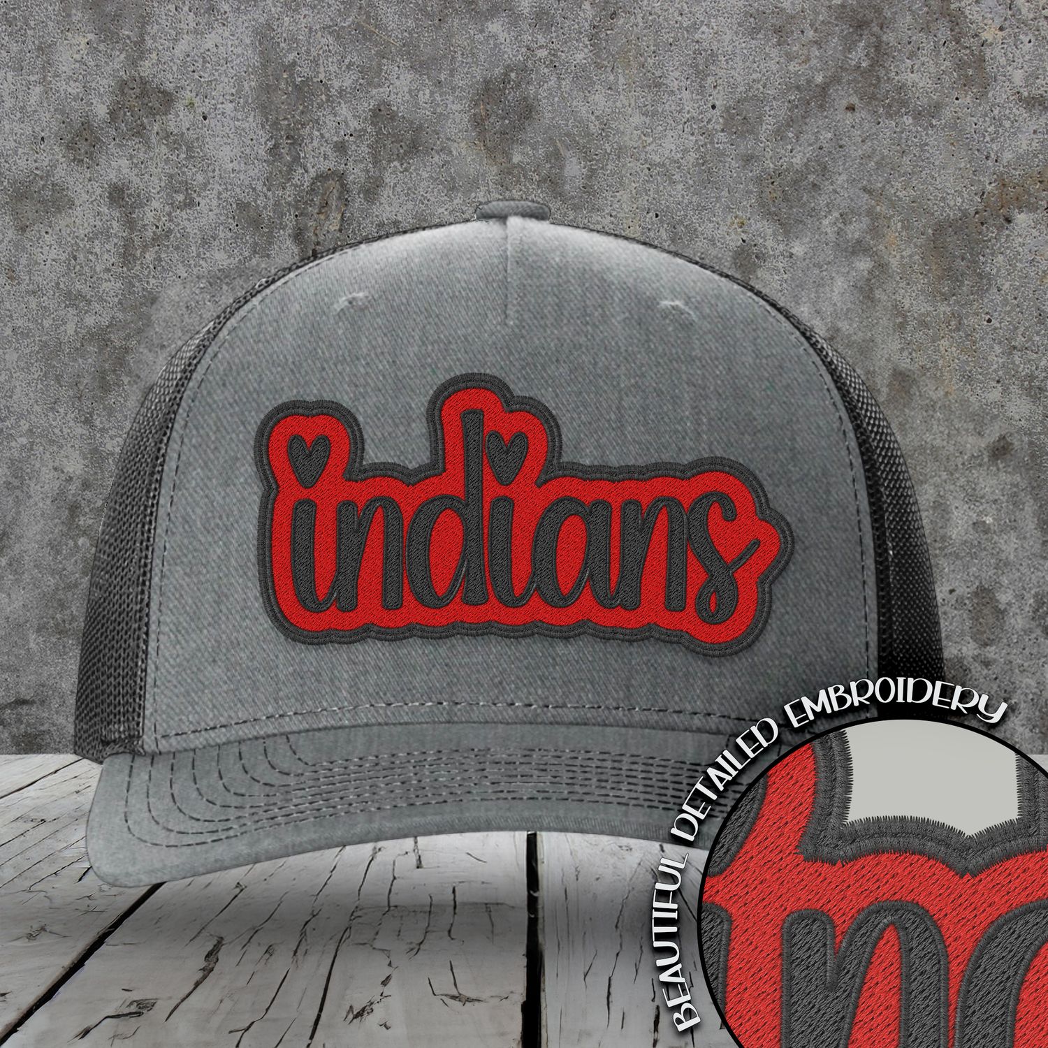 Mascot Embroidered Names | Indians | Black - Red | DIGITAL DESIGN