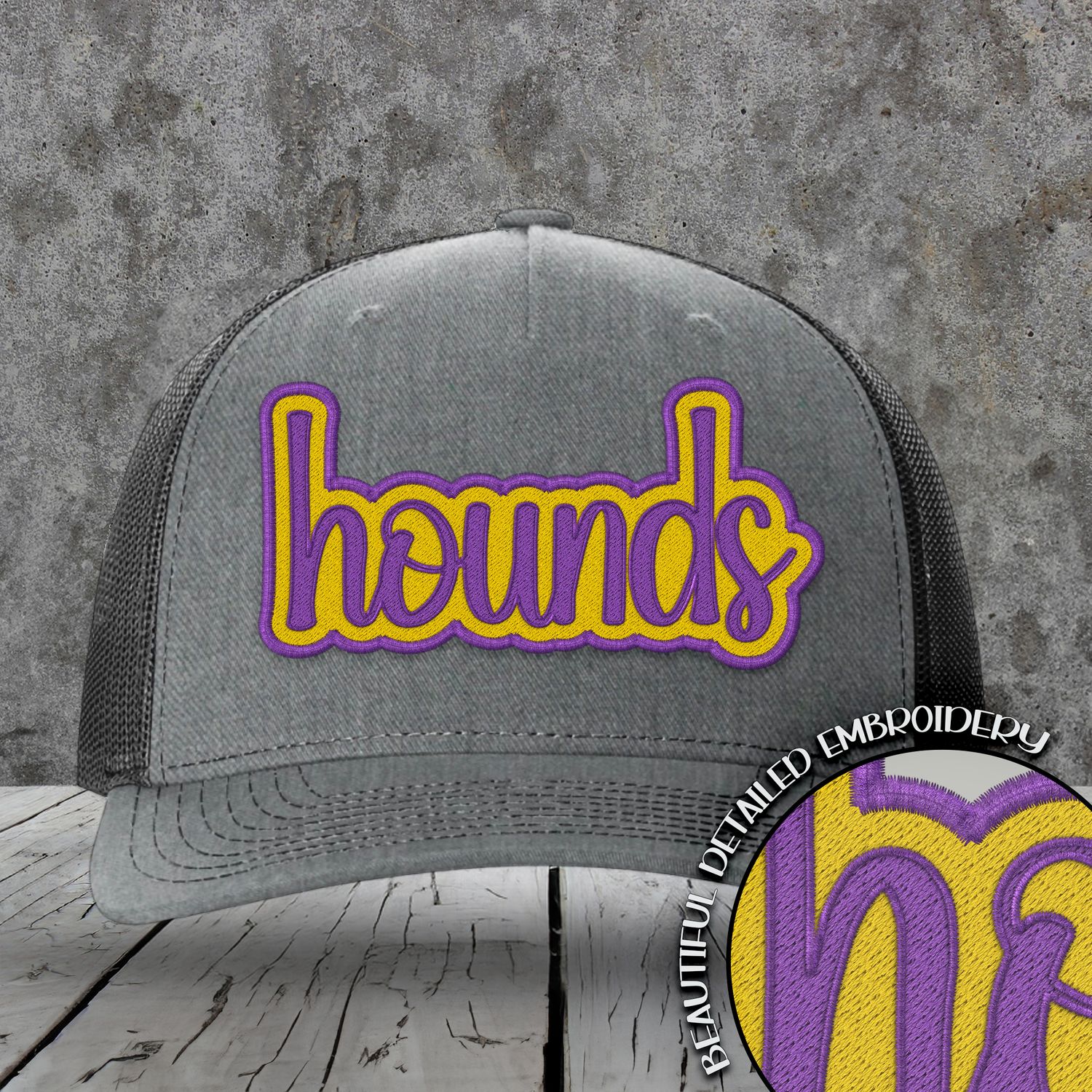 Mascot Embroidered Names | Hounds | Purple - Yellow Gold | DIGITAL DESIGN