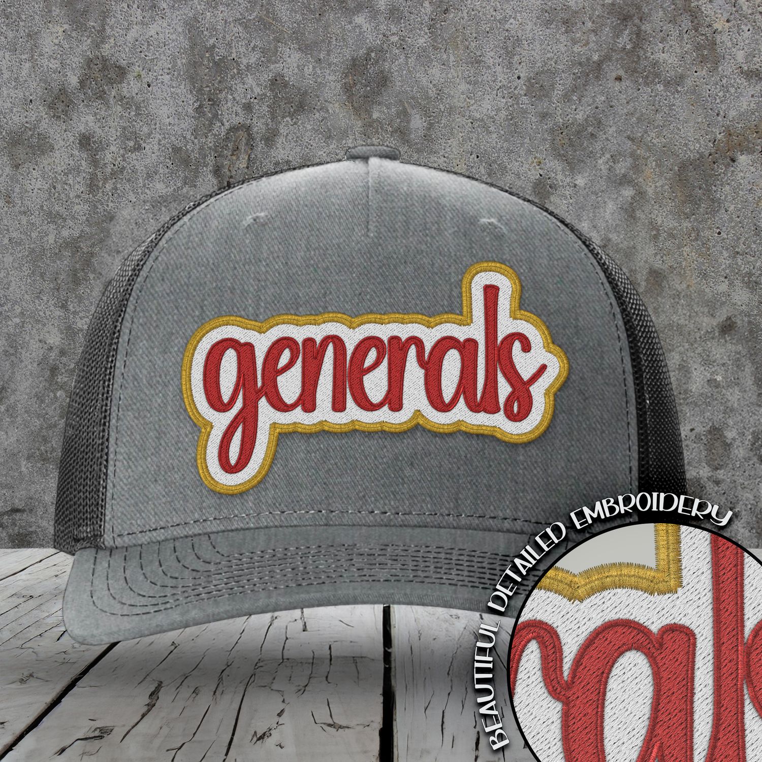Mascot Embroidered Names | Generals | Red - White - Gold | DIGITAL DESIGN