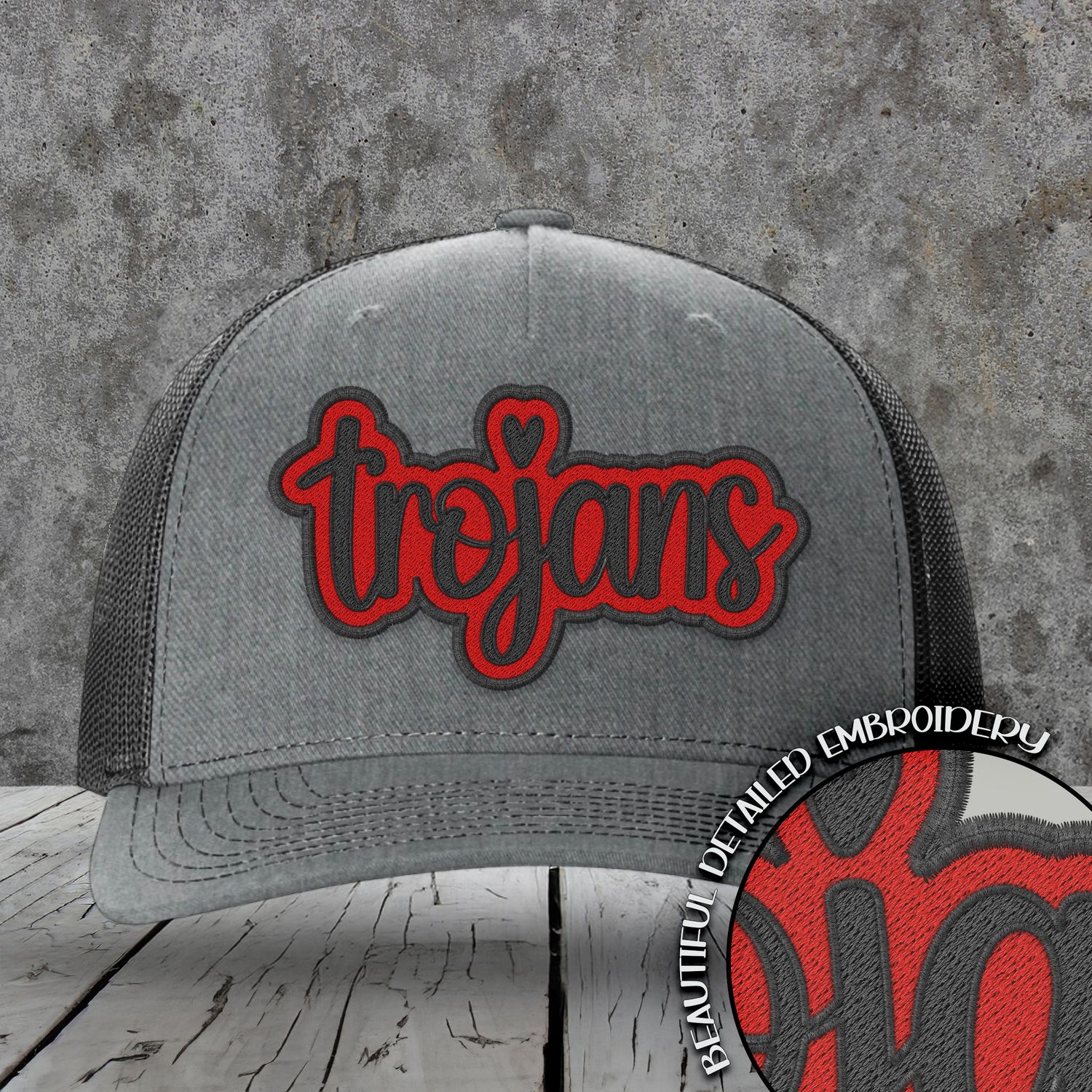 Mascot Embroidered Names | Trojans | Red - Black | DIGITAL DESIGN